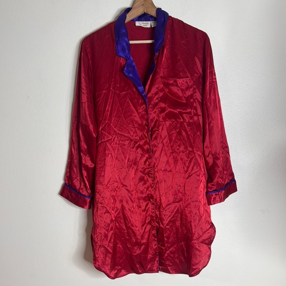 Victoria's Secret Other - VTG 90s VICTORIAS SECRET Satin NIGHT SHIRT Nightgown Gold Label red pjs sz P/S